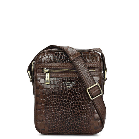 Croco Leather Men Sling - Walnut