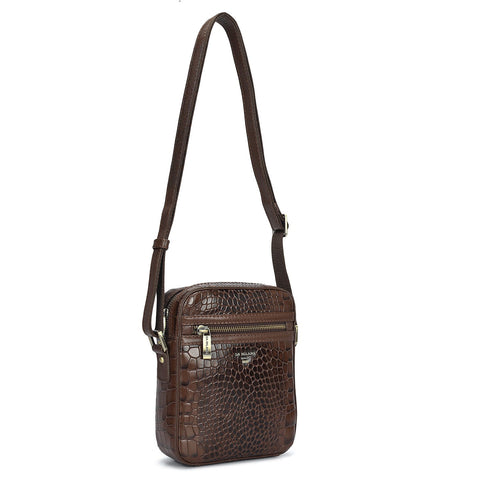 Croco Leather Men Sling - Walnut