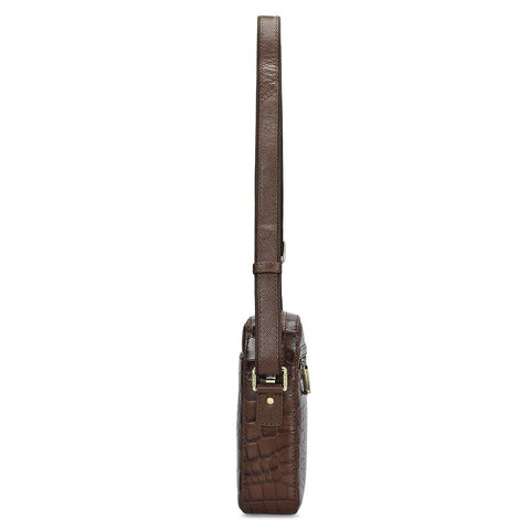 Croco Leather Men Sling - Walnut