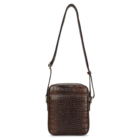 Croco Leather Men Sling - Walnut