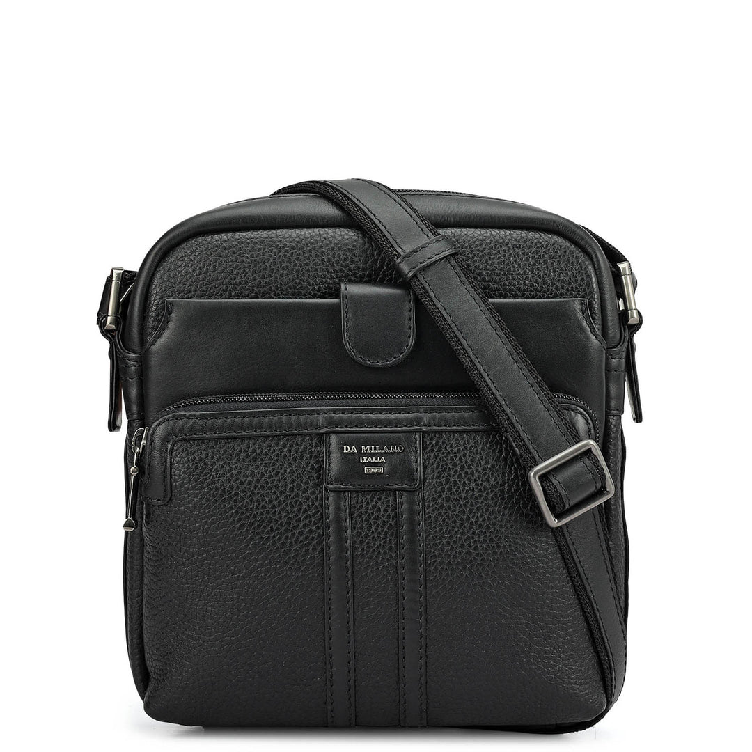 Wax Plain Leather Men Sling - Black