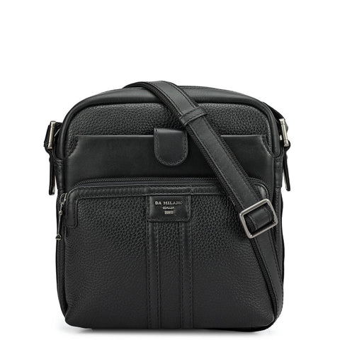 Wax Plain Leather Men Sling - Black