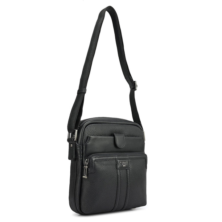Wax Plain Leather Men Sling - Black