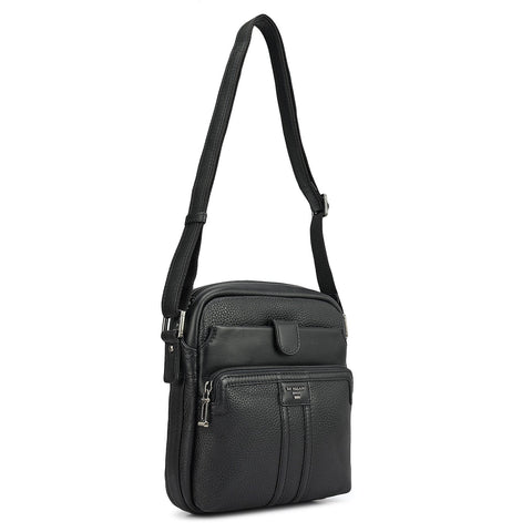 Wax Plain Leather Men Sling - Black