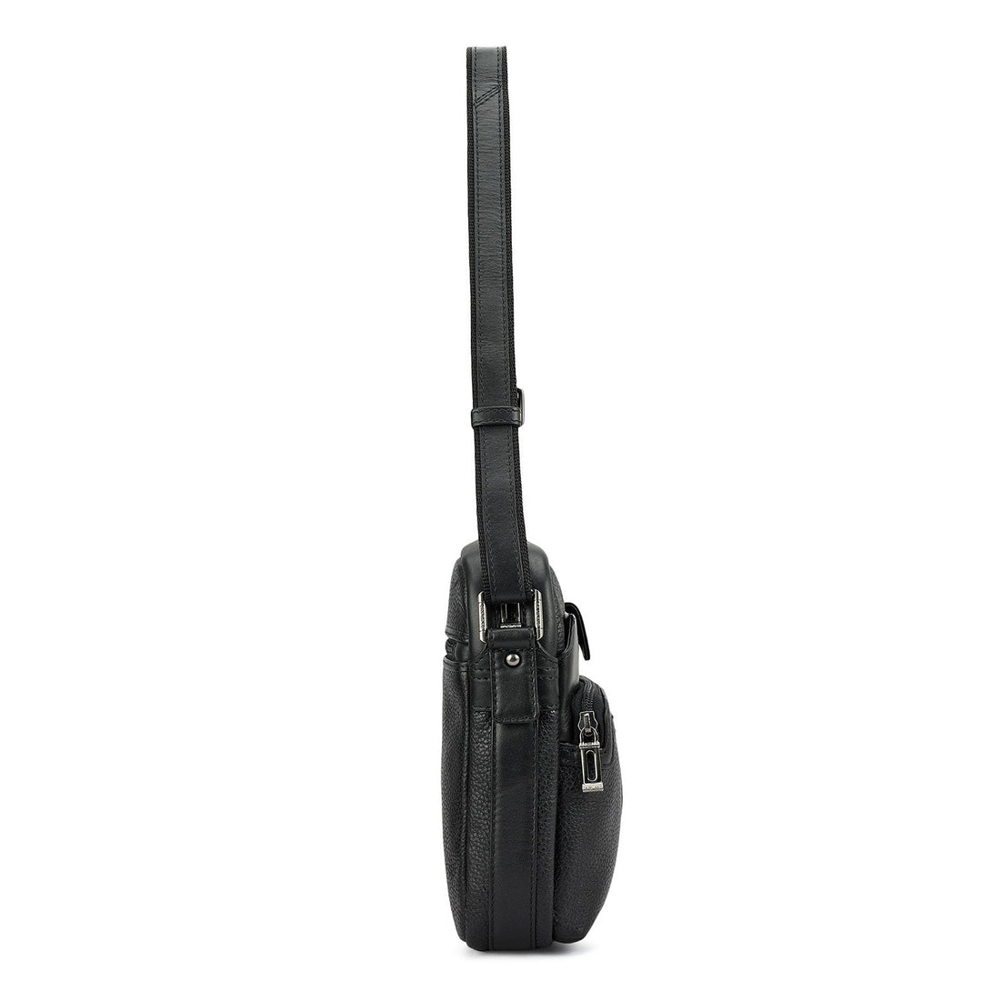 Wax Plain Leather Men Sling - Black