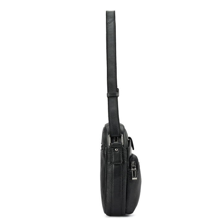 Wax Plain Leather Men Sling - Black