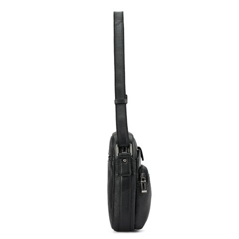 Wax Plain Leather Men Sling - Black