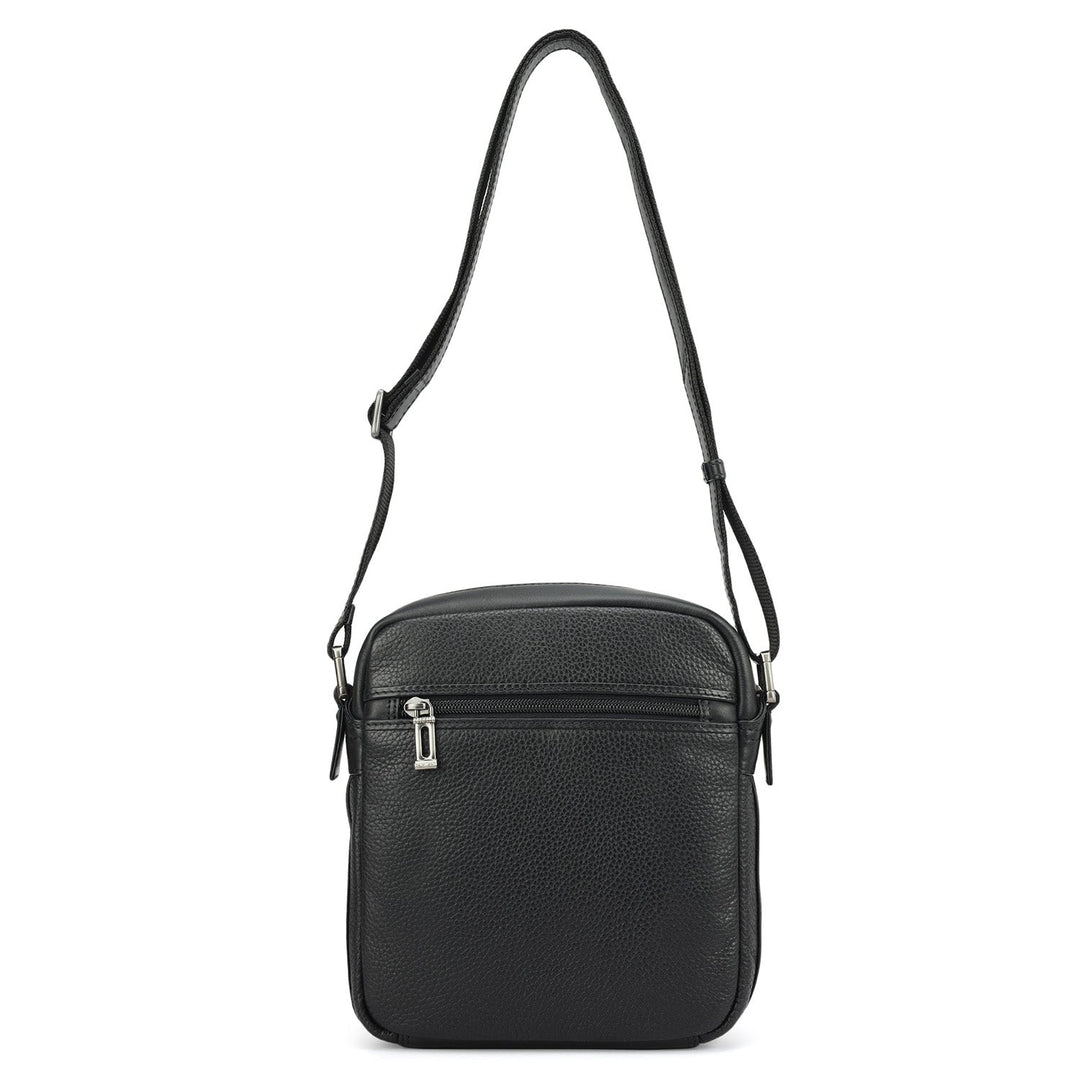 Wax Plain Leather Men Sling - Black