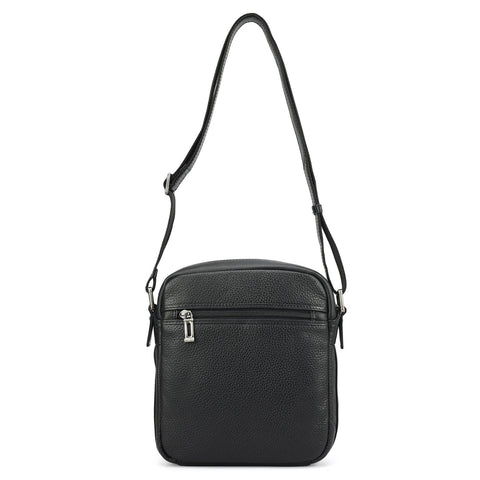 Wax Plain Leather Men Sling - Black
