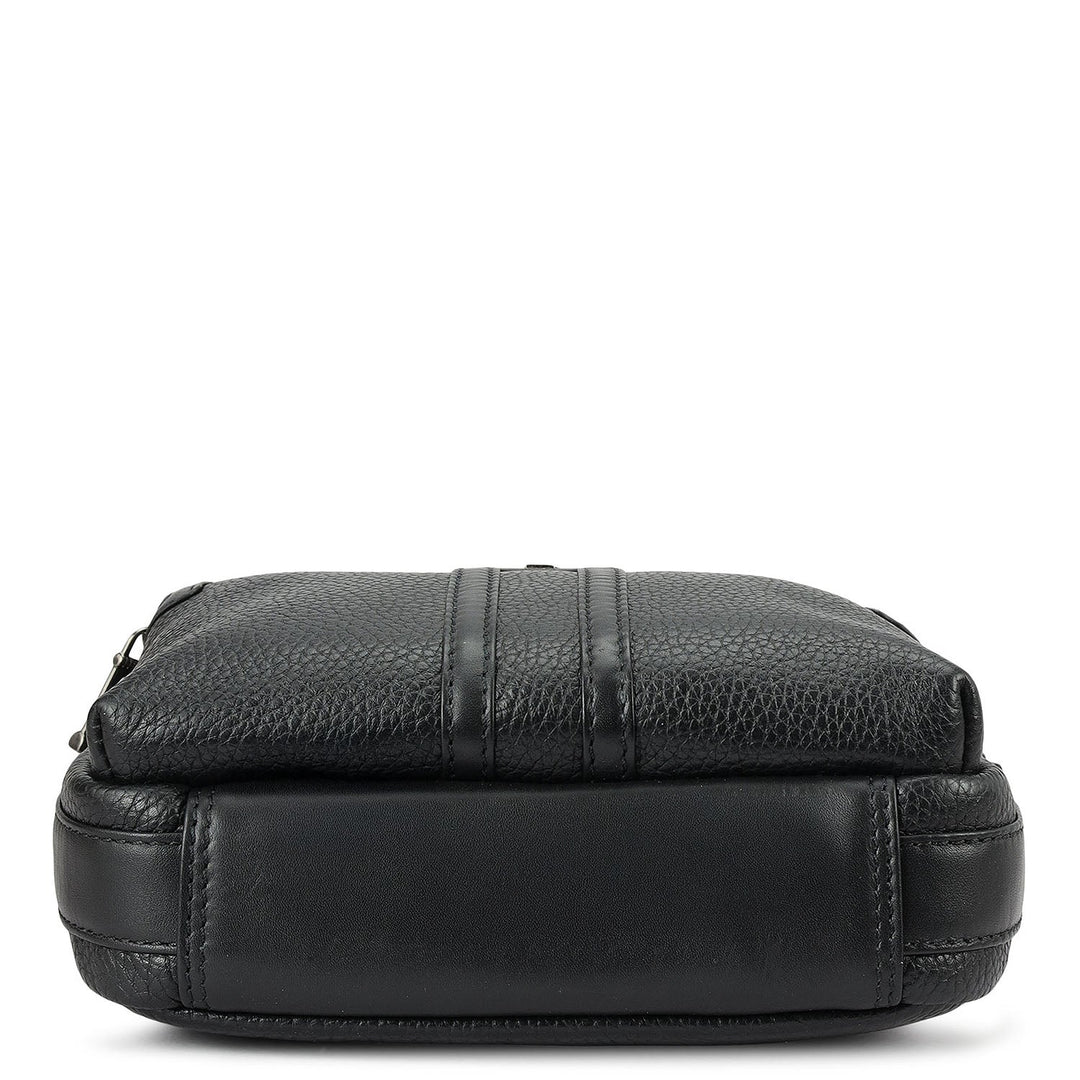Wax Plain Leather Men Sling - Black