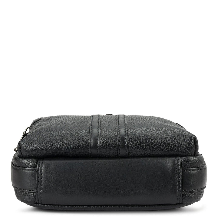 Wax Plain Leather Men Sling - Black