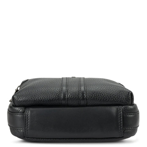 Wax Plain Leather Men Sling - Black