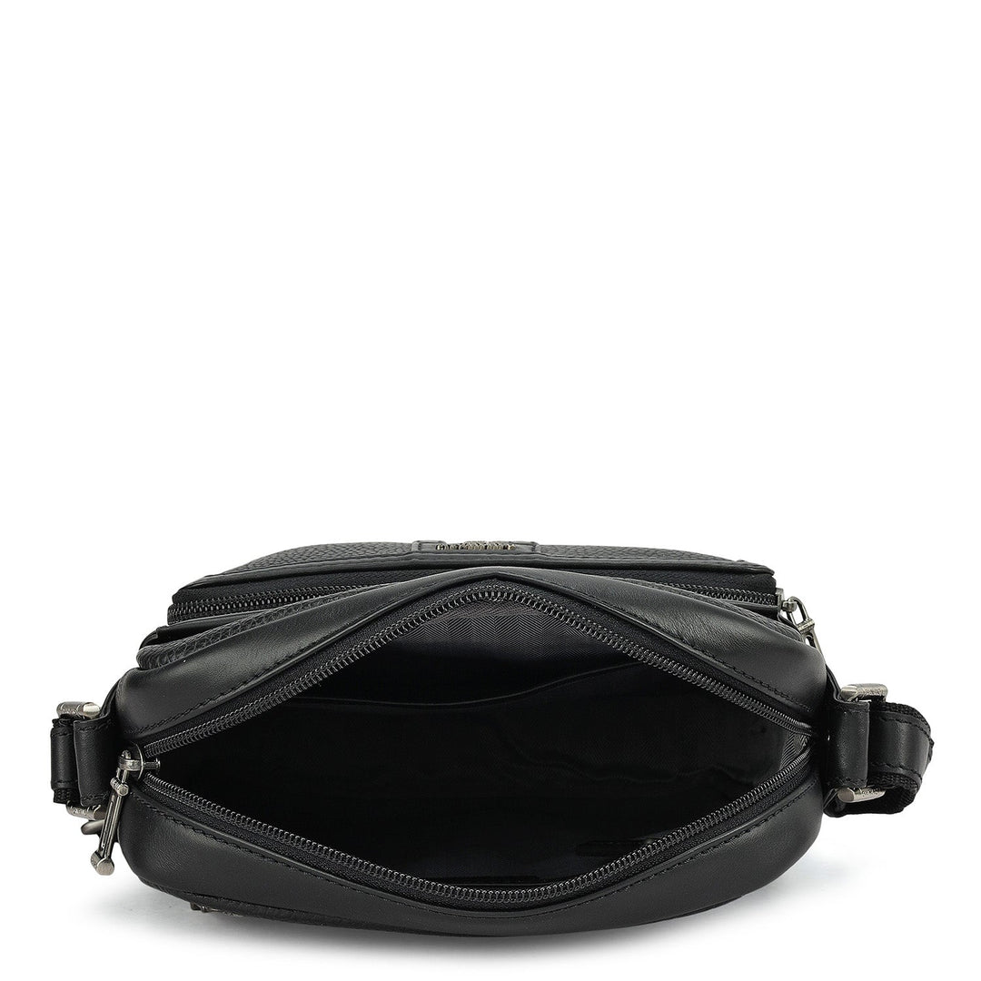 Wax Plain Leather Men Sling - Black