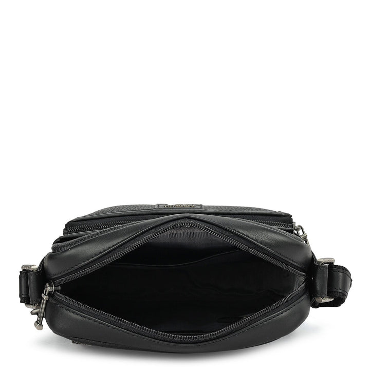 Wax Plain Leather Men Sling - Black