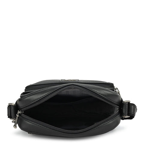 Wax Plain Leather Men Sling - Black