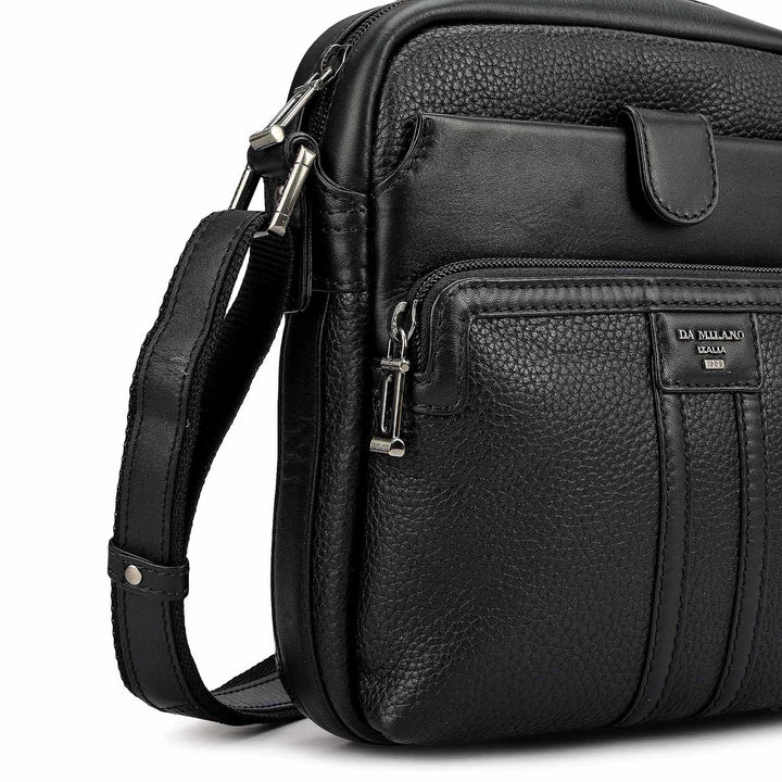 Wax Plain Leather Men Sling - Black