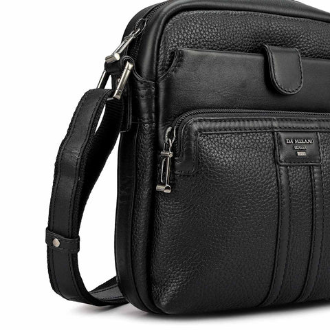 Wax Plain Leather Men Sling - Black