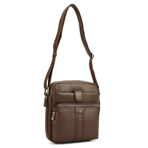 Wax Plain Leather Men Sling - Mocha