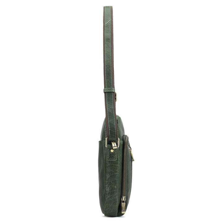 Elephant Pattern Leather Men Sling - Petrol Green