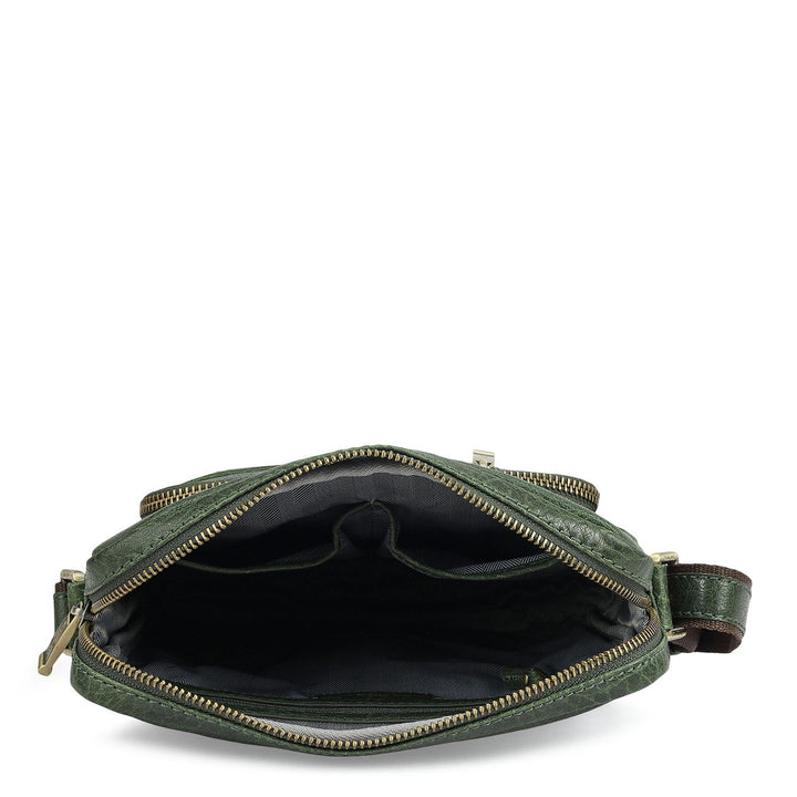 Elephant Pattern Leather Men Sling - Petrol Green
