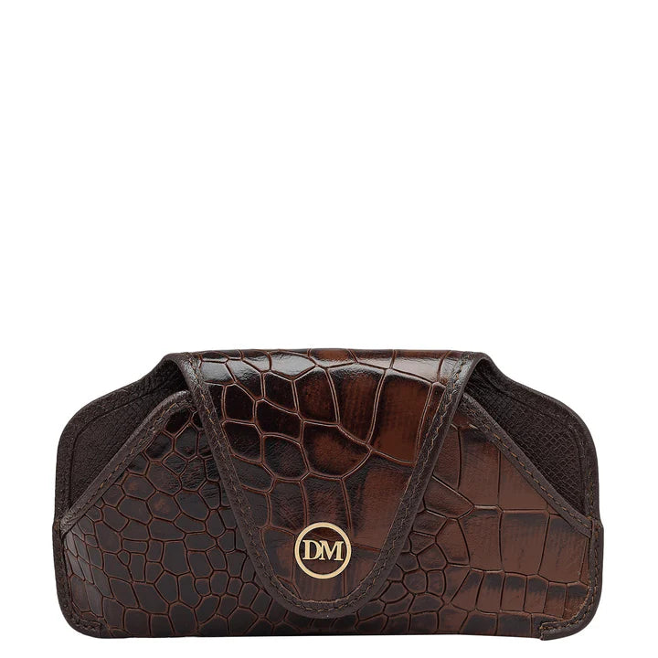 Croco Leather Spectacle Case - Brown