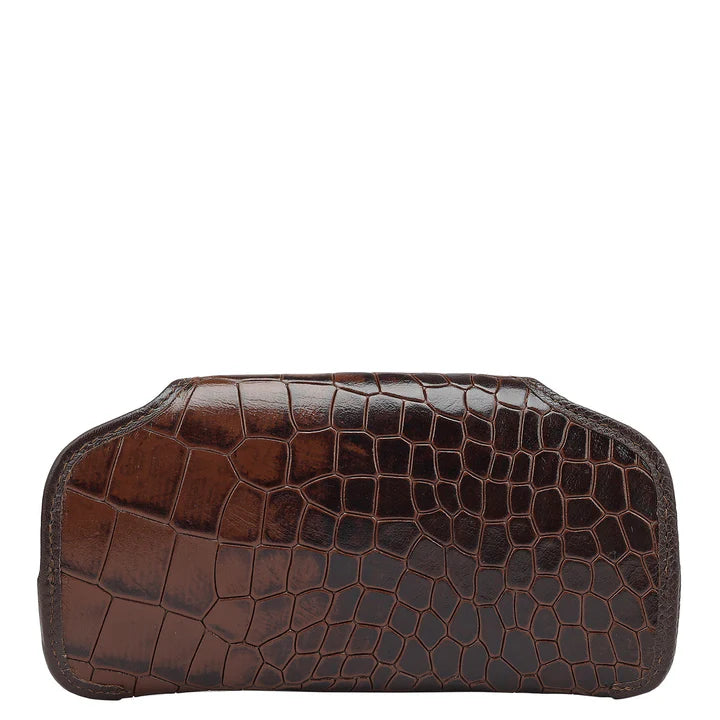 Croco Leather Spectacle Case - Brown