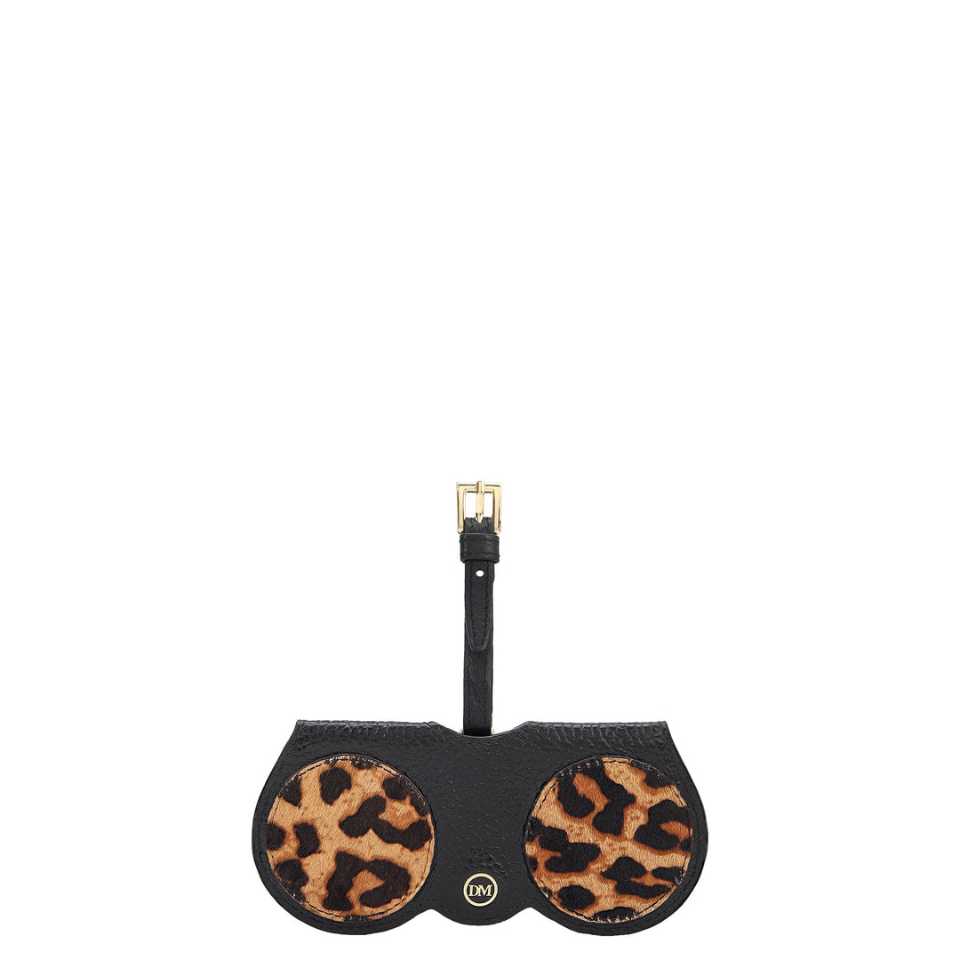 Fur Wax Leather Spectacle Case - Beige & Black