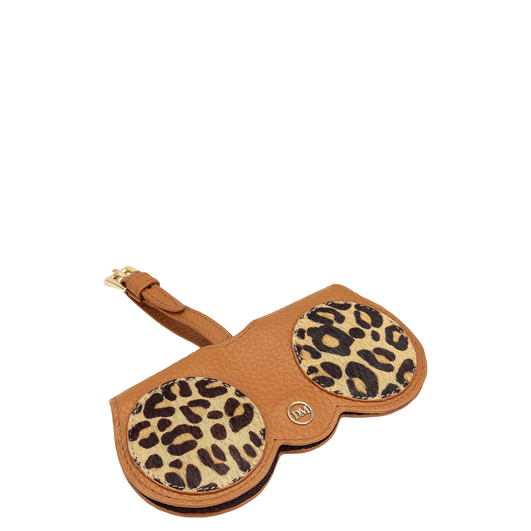 Fur Wax Leather Spectacle Case - Beige & Caramel