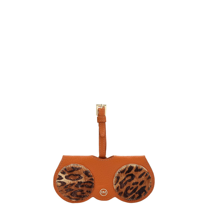 Fur Wax Leather Spectacle Case - Beige & Orange
