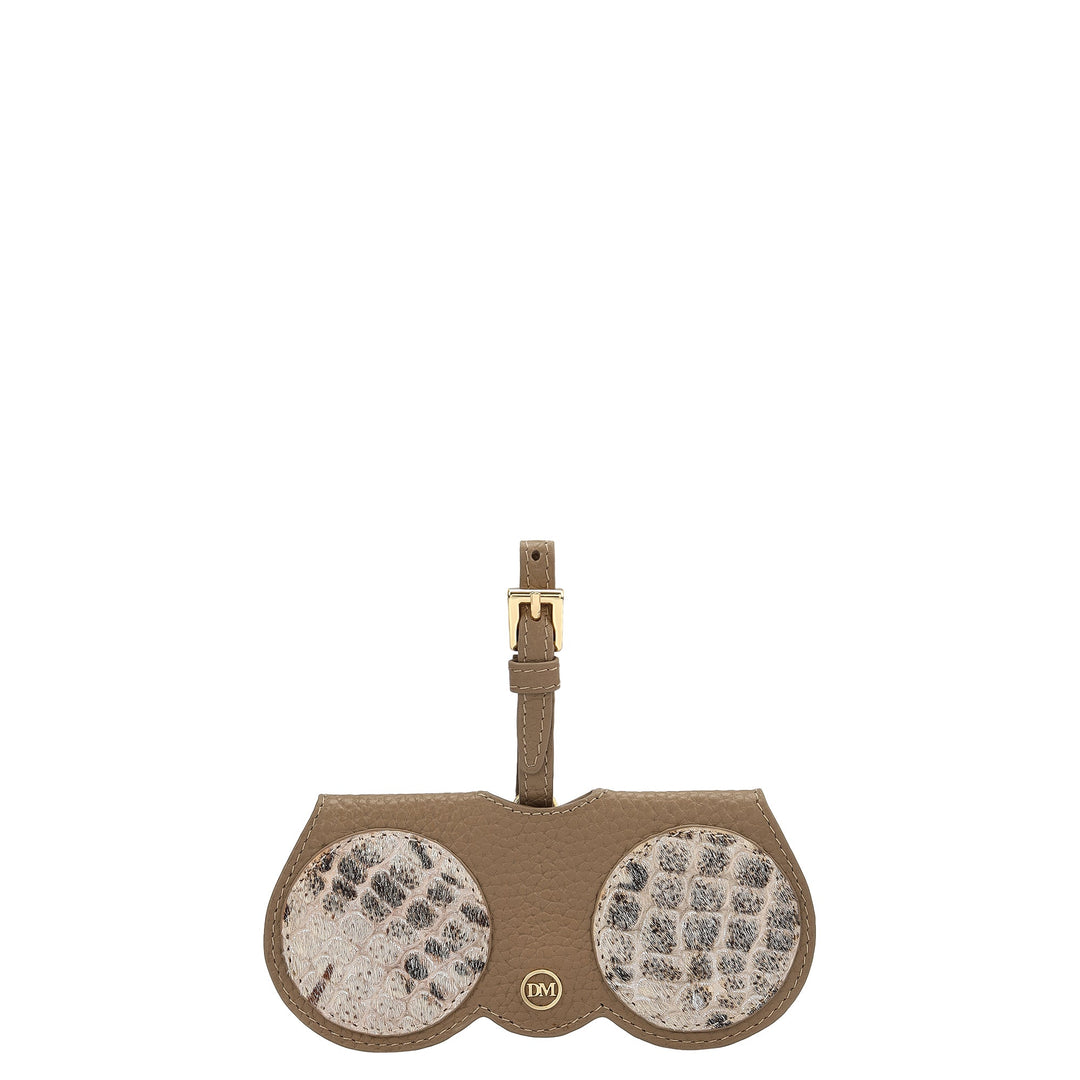 Fur Wax Leather Spectacle Case - Silver & Greyish Taupe