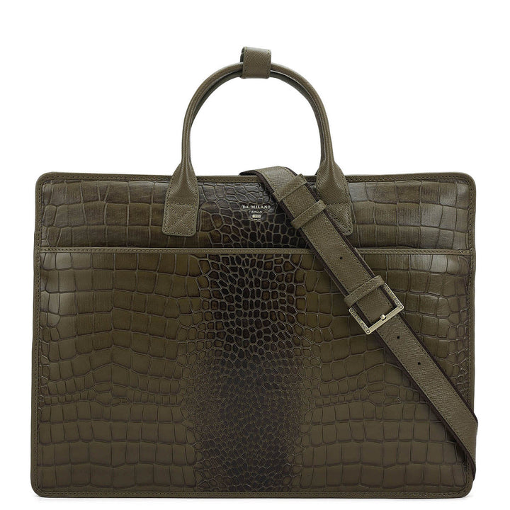 Croco Leather Laptop Sleeve - Military Green