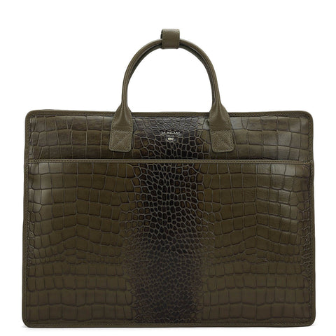 Croco Leather Laptop Sleeve - Military Green