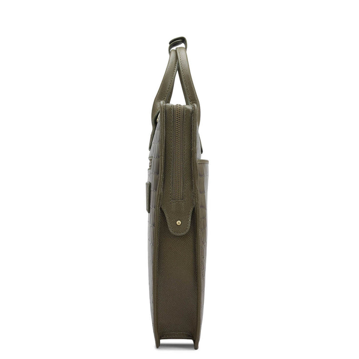 Croco Leather Laptop Sleeve - Military Green