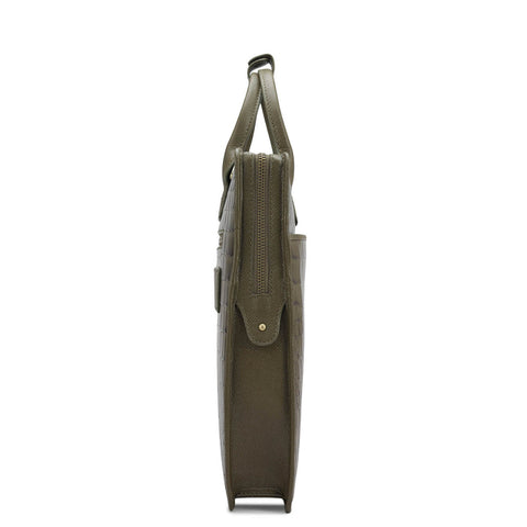 Croco Leather Laptop Sleeve - Military Green