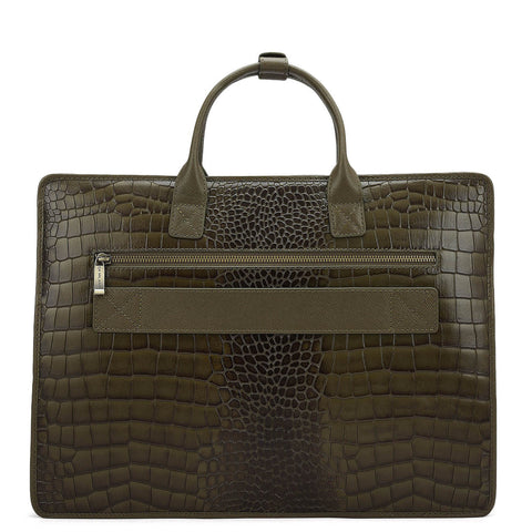 Croco Leather Laptop Sleeve - Military Green