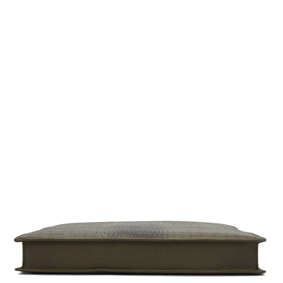 Croco Leather Laptop Sleeve - Military Green