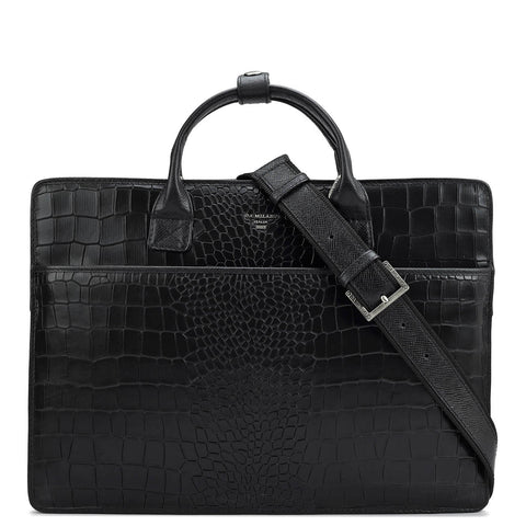 Croco Leather Laptop Sleeve - Black