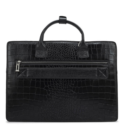 Croco Leather Laptop Sleeve - Black