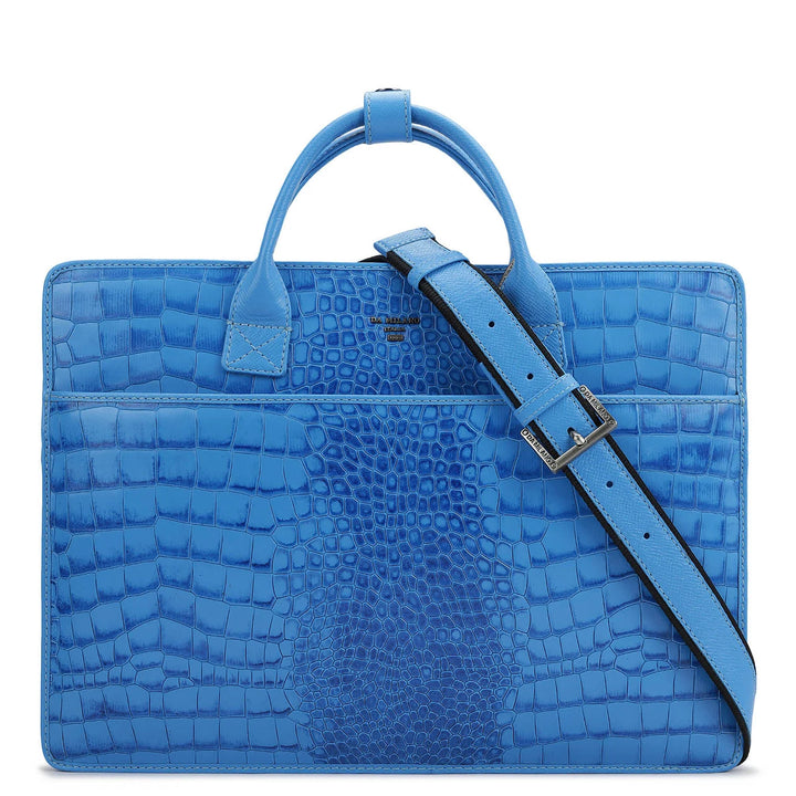 Croco Leather Laptop Sleeve - Blue