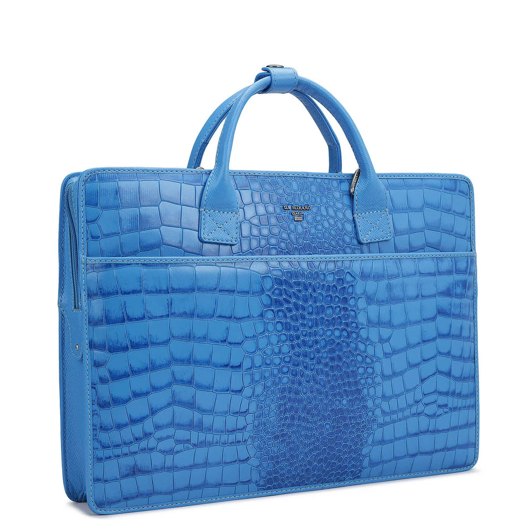 Croco Leather Laptop Sleeve - Blue