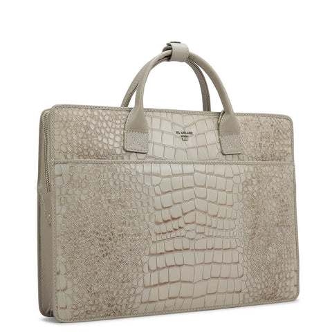 Croco Leather Laptop Sleeve - Frost