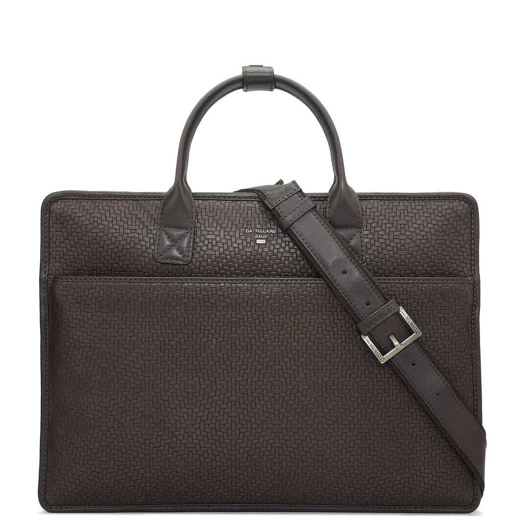 Mat Emboss Leather Laptop Sleeve - Brown