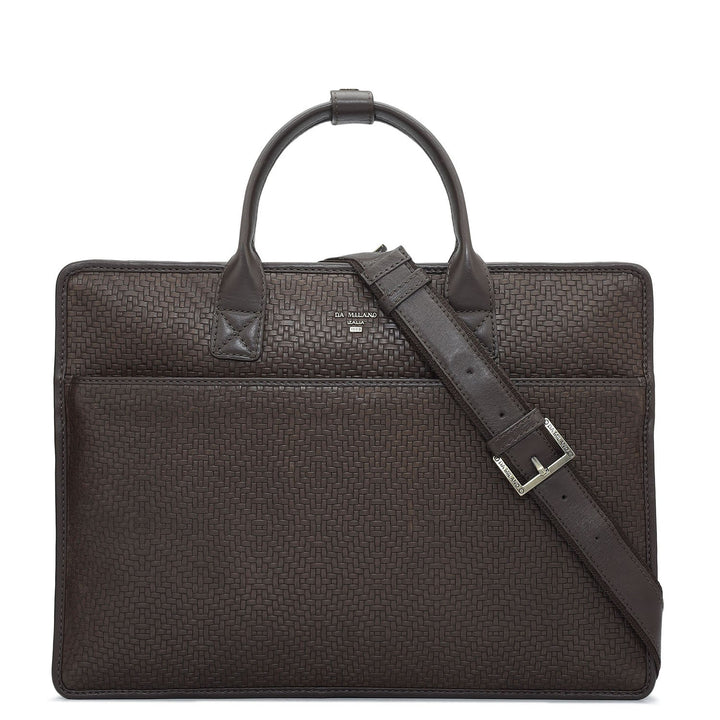 Mat Emboss Leather Laptop Sleeve - Brown