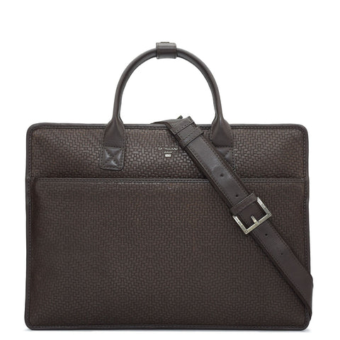 Mat Emboss Leather Laptop Sleeve - Brown
