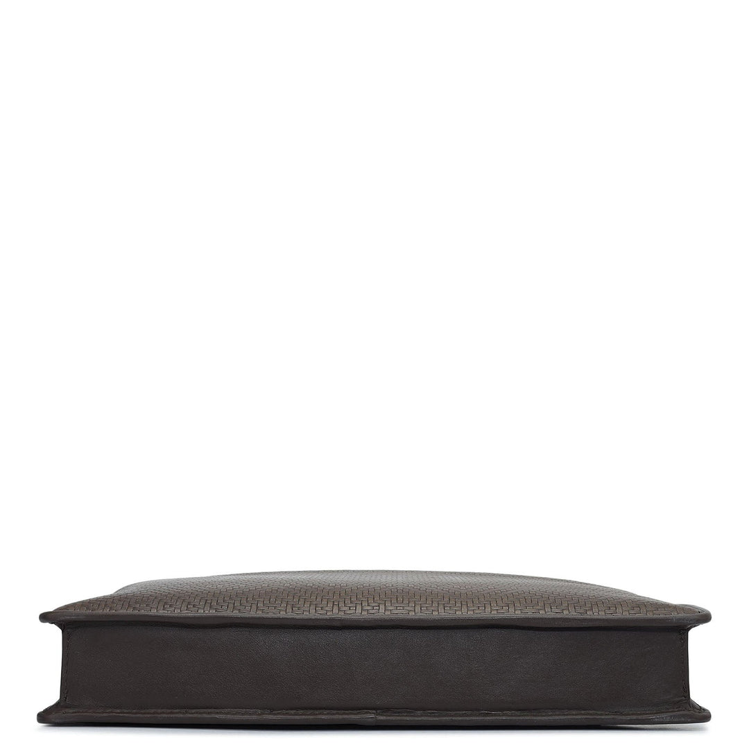 Mat Emboss Leather Laptop Sleeve - Brown