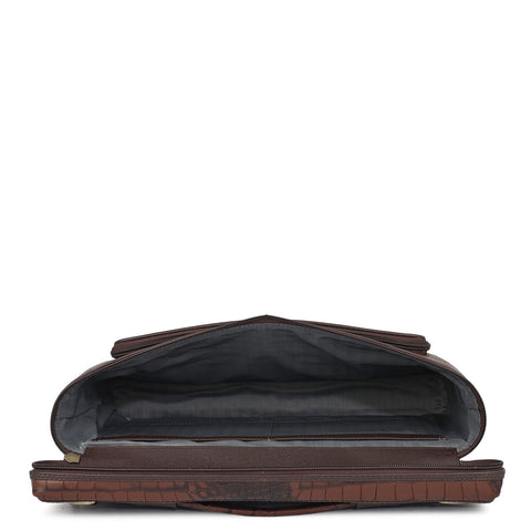 Croco Leather Laptop Sleeve - Brown