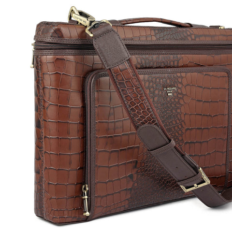Croco Leather Laptop Sleeve - Brown