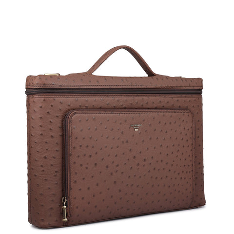 Ostrich Leather Laptop Sleeve - Brown