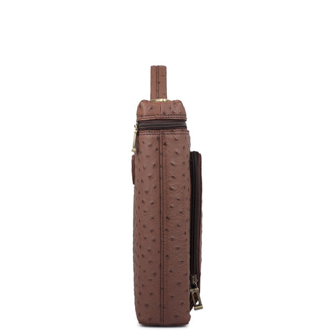 Ostrich Leather Laptop Sleeve - Brown