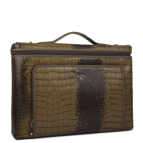 Croco Leather Laptop Sleeve - Military Green
